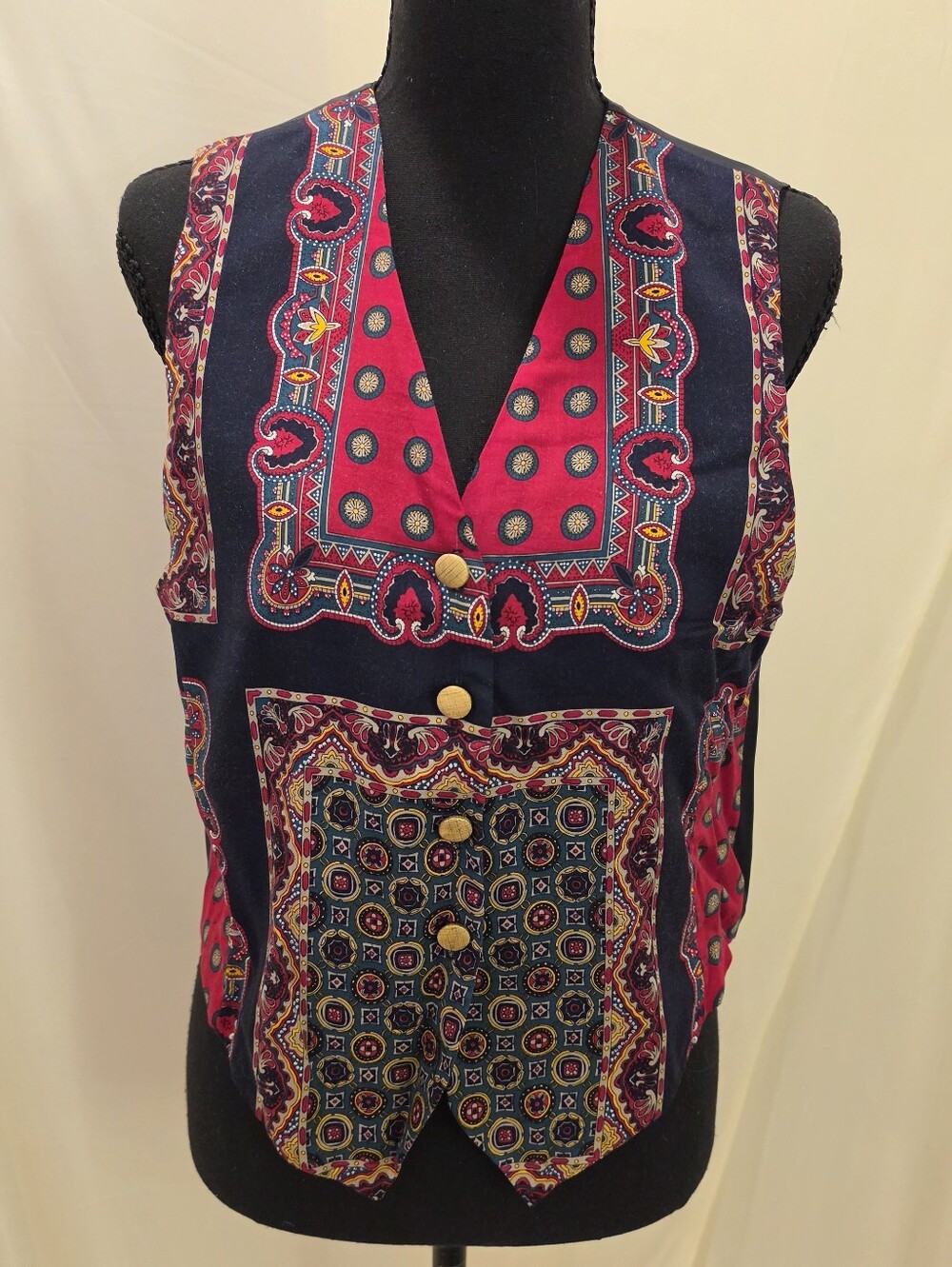 VTG 90s Petite Sophisticate Patchwork Paisley Vest Top Women S Blue Pink Boho